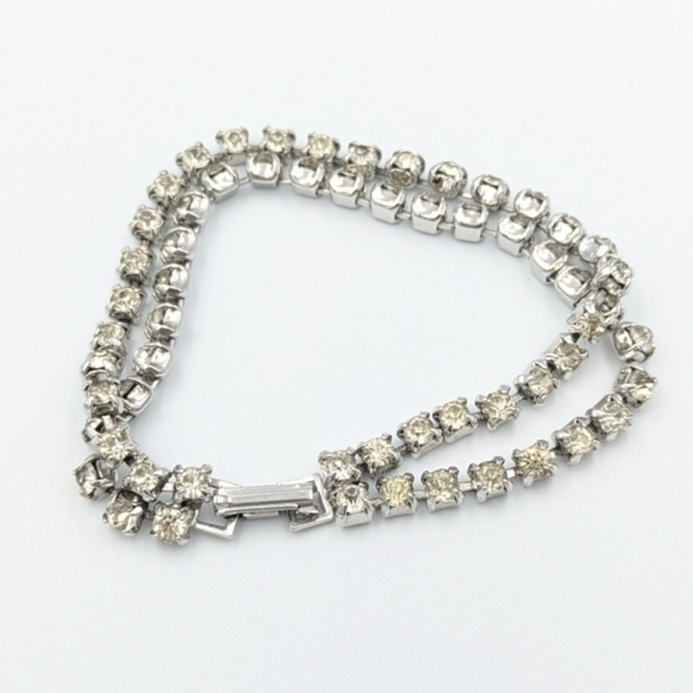 5/25$  Vintage silver tone rhinestone tennis bracelet two strand